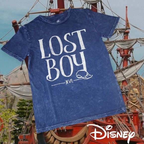 Disney Parks ‘Lost Boy’ Neverland T-shirt Mineral Washed Blue‎ S - Picture 1 of 7